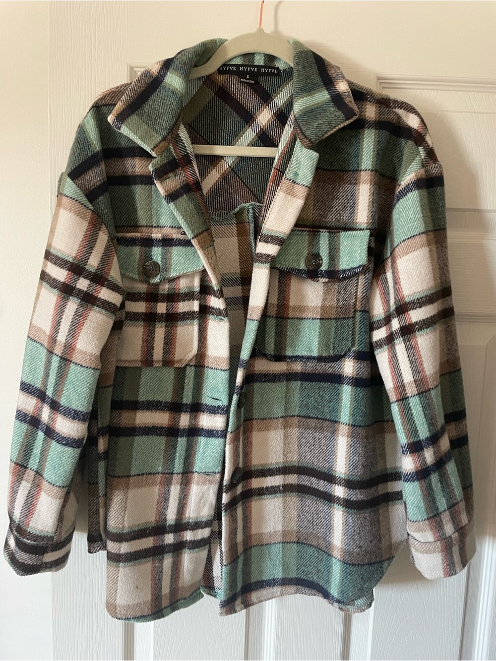 HYFVE Mint Plaid Utility Shacket - Mint, Cream & Navy